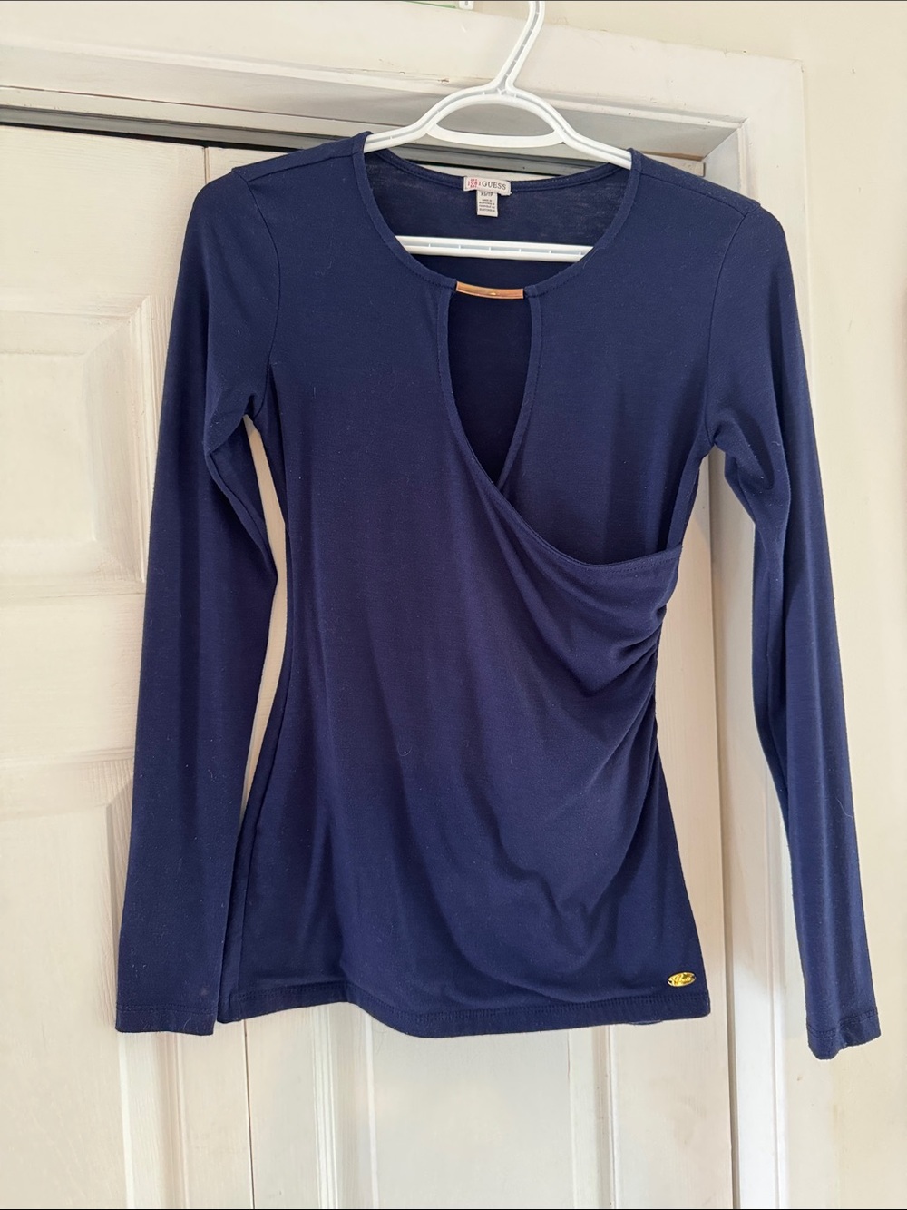 Vintage guess Navy Long-Sleeve Wrap Front Top